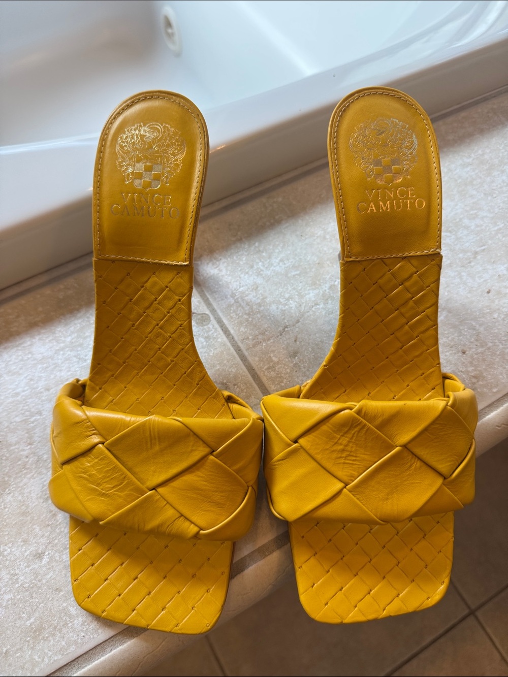 Vince Camuto Yellow Braided Leather Slide Mules